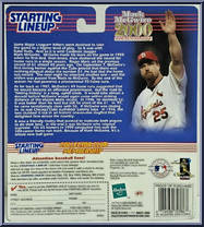 Mark McGwire (Commemorative) from Starting Lineup - Baseball - 2000 Series manufactured by Kenner [Back]