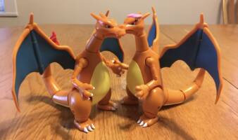 Charla the Charizard (Pokemon) Custom Action Figure [My custom Charla figure with my unaltered Charizard figure, standing in for Ash's.]