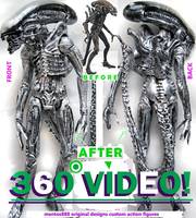 360 Degree Video!  White Sketched Xenomorph Alien Warrior (Aliens) Custom Action Figure